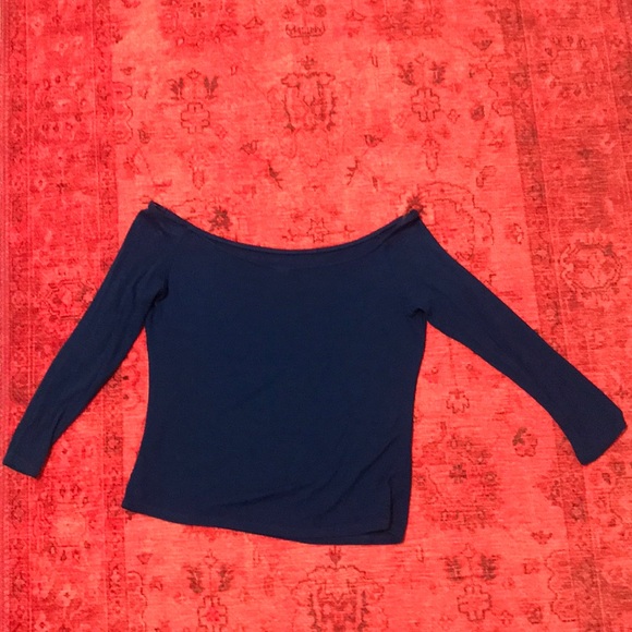 Royal blue crop top style mid sleeve shirt - Picture 2 of 3